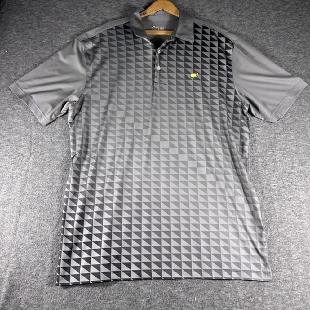 Mens Masters Tech Performance Golf Polo Shirt Size Large Gray Geometric‎ Print